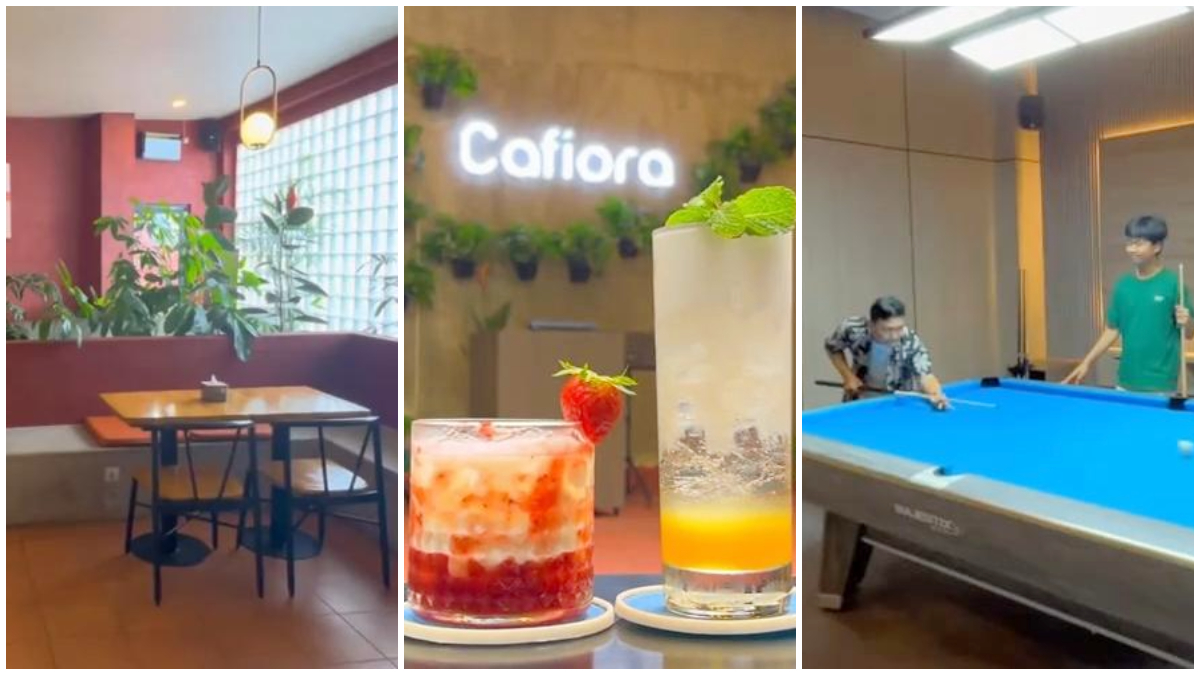 Suasana Cafiora Bogor yang menawarkan area nongkrong nyaman lengkap dengan fasilitas billiard dan photobox. 