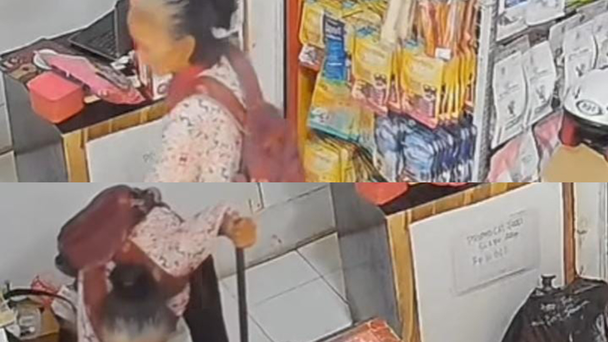 Tangkapan layar aksi pencurian yang dilakukan seorang nenek di Depok yang terekam CCTV.
