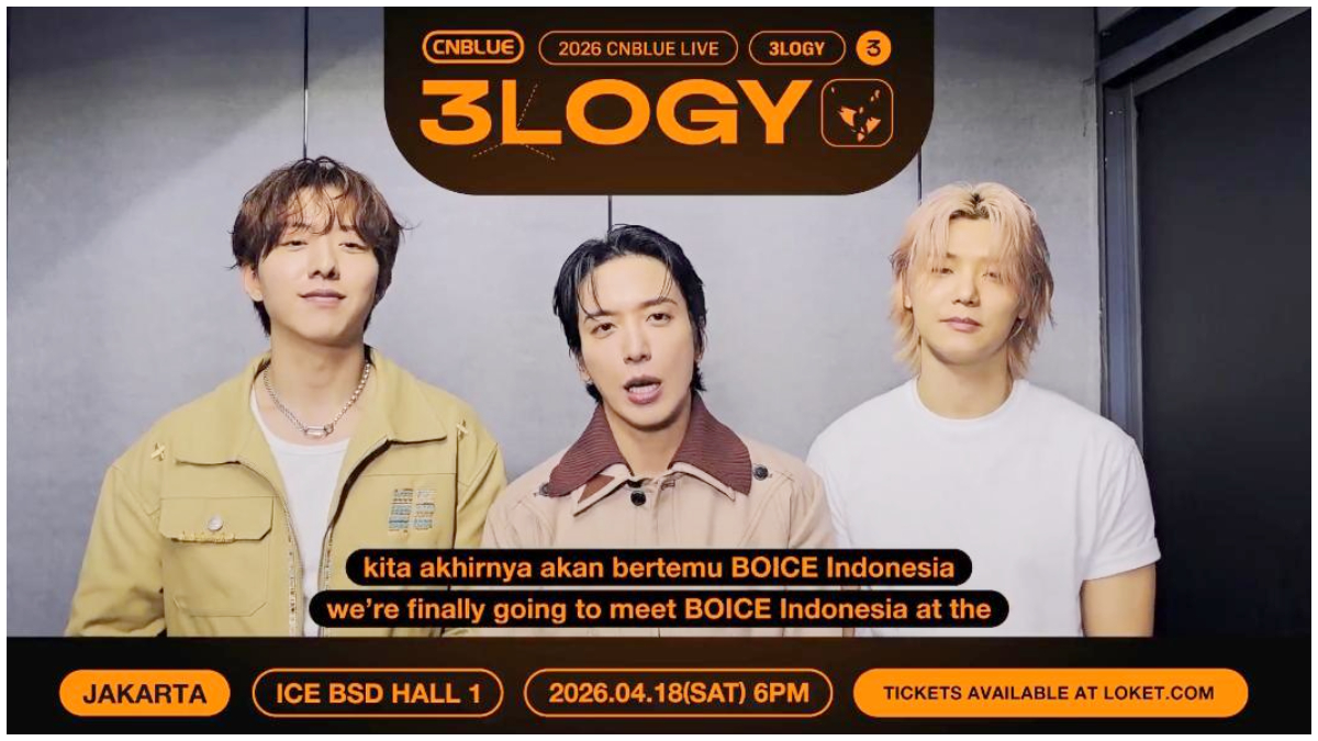 Anggota CNBLUE jelaskan tur 3LOGY di Jakarta. 
