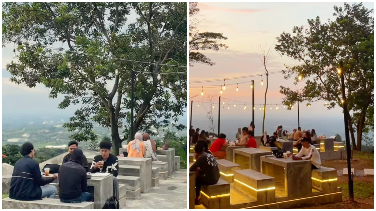 Suasana Kafe Atas langit yang cantik dan sejuk. 