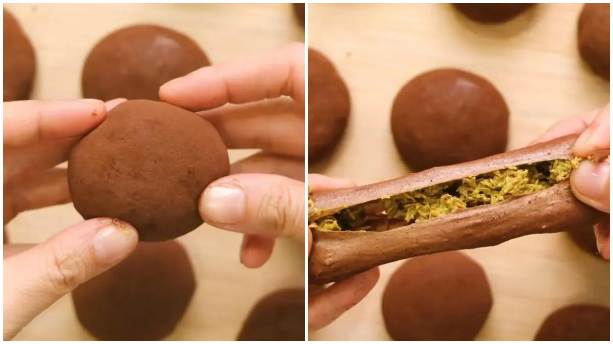 Dubai Chewy Cookie dengan isian pistachio dan kunafa yang sedang viral di media sosial. (Foto : TikTok @luvitaho)