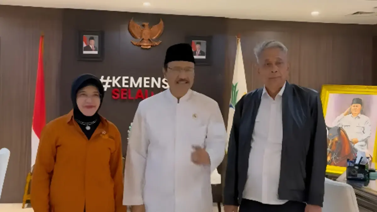 Mensos Gus Ipul, Wamensos Agus Jabo dan Ketua BPS Amalia Adininggar Widyasanti. (Foto: YouTube Kemensos RI)