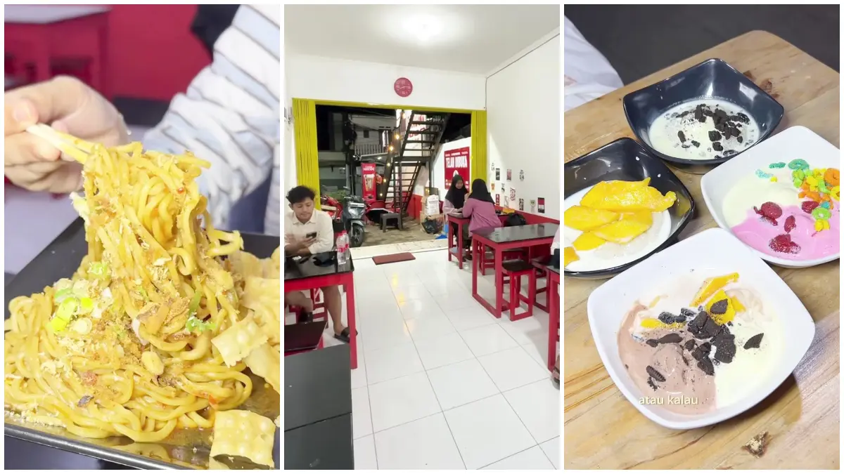 Menu mie pedas dan jajanan di Mie Ghacor cabang Pamoyanan, Bogor Selatan, Kota Bogo. (Foto: Instagram @melfakulinerviral)