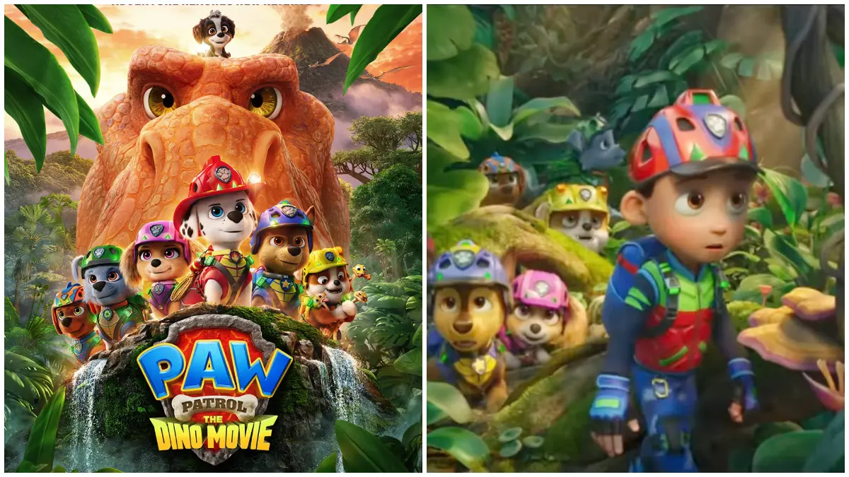 Poster resmi dan cuplikan teaser PAW Patro : The Dino Movie yang akan segera tayang di bioskop. (Foto: Instagram @paramountpicsid dan @uipmoviesid)