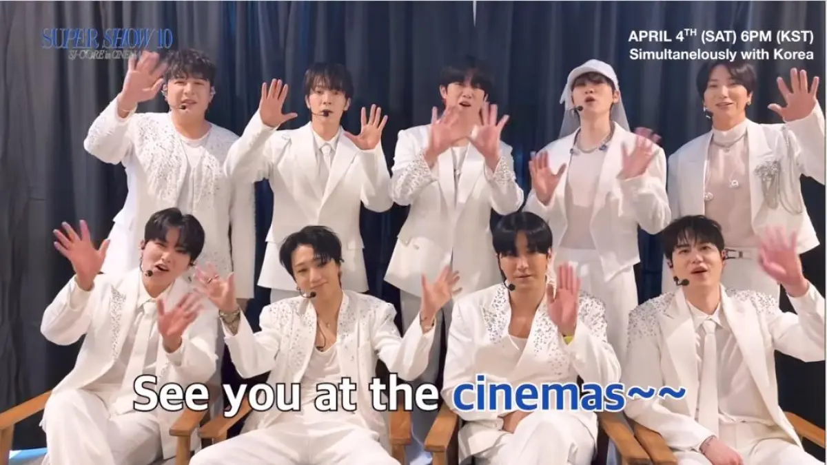 Super Junior dalam promosi SUPER SHOW 10 di CGV. (Foto&nbsp;: Instagram @cgv.id)