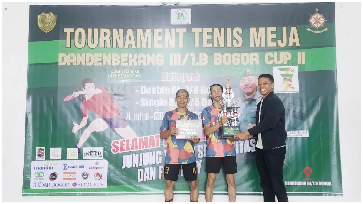 Penutupan Turnamen Tenis Meja Dandenbekang III/1.B Bogor dalam rangka memperingati HUT Bekang TNI AD ke-77 tahun 2026. (Foto: Fikri/Radar Bogor)