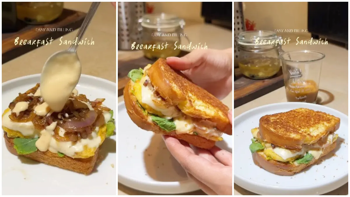 Tampilan Crispy Brioche Breakfast Sandwich dari akun Instagram @taiba.cooks. (Foto : Instagram @taiba.cooks)