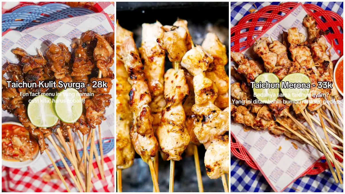 Menu sate Taichan Taichun dengan berbagai pilihan, mulai dari ayam hingga kulit. (Foto: TikTok @taichantaichun.id)