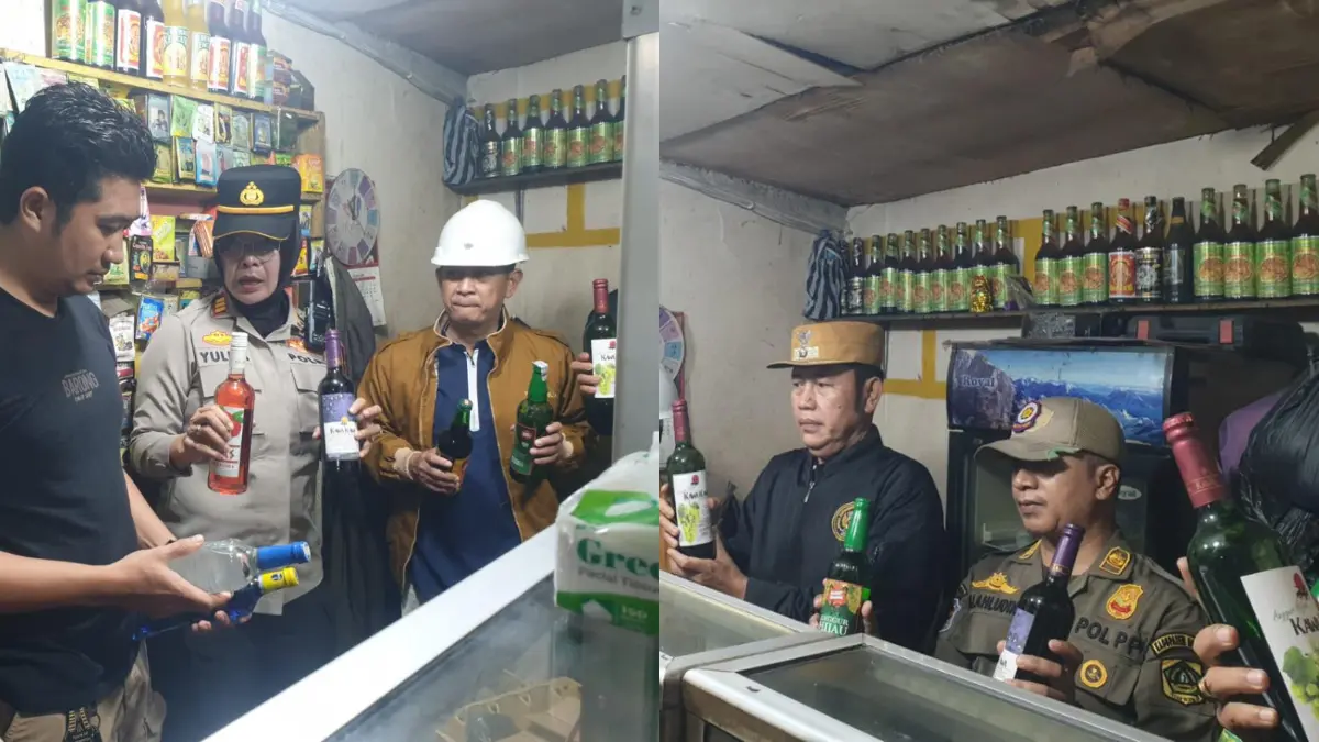 Polsek Kemang dan Muspika melakukan razia miniman haram.  (Nasir/ Radar Bogor)