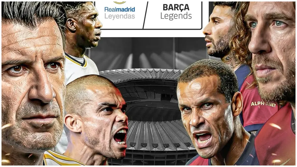 Poster pertandingan Clash of Legends yang mempertemukan Real Madrid vs Barca Legends di Stadion Utama Gelora Bung Karno. (Foto: Instagram @clashoflegends.id)