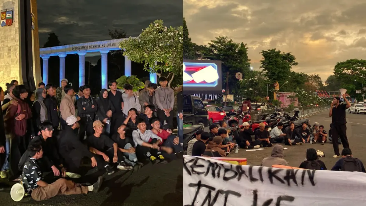 PK IMM FKIP UMBARA bersama sejumlah elemen mahasiswa berunjukrasa di kawasan Tugu Kujang.