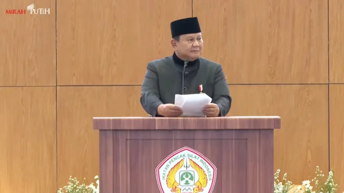 Presiden RI Prabowo Subianto saat hadir dalam Munas XVI IPSI di JICC Jakarta, Sabtu 11 April 2026.(YouTube Sekretariat Presiden)