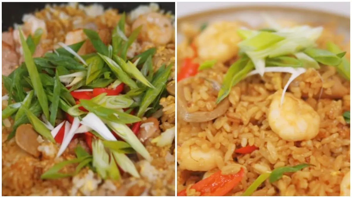 Tampilan nasi goreng seafood ala restoran resep dari kanal YouTube Ade Koerniawan. (Foto : YouTube Ade Koerniawan)