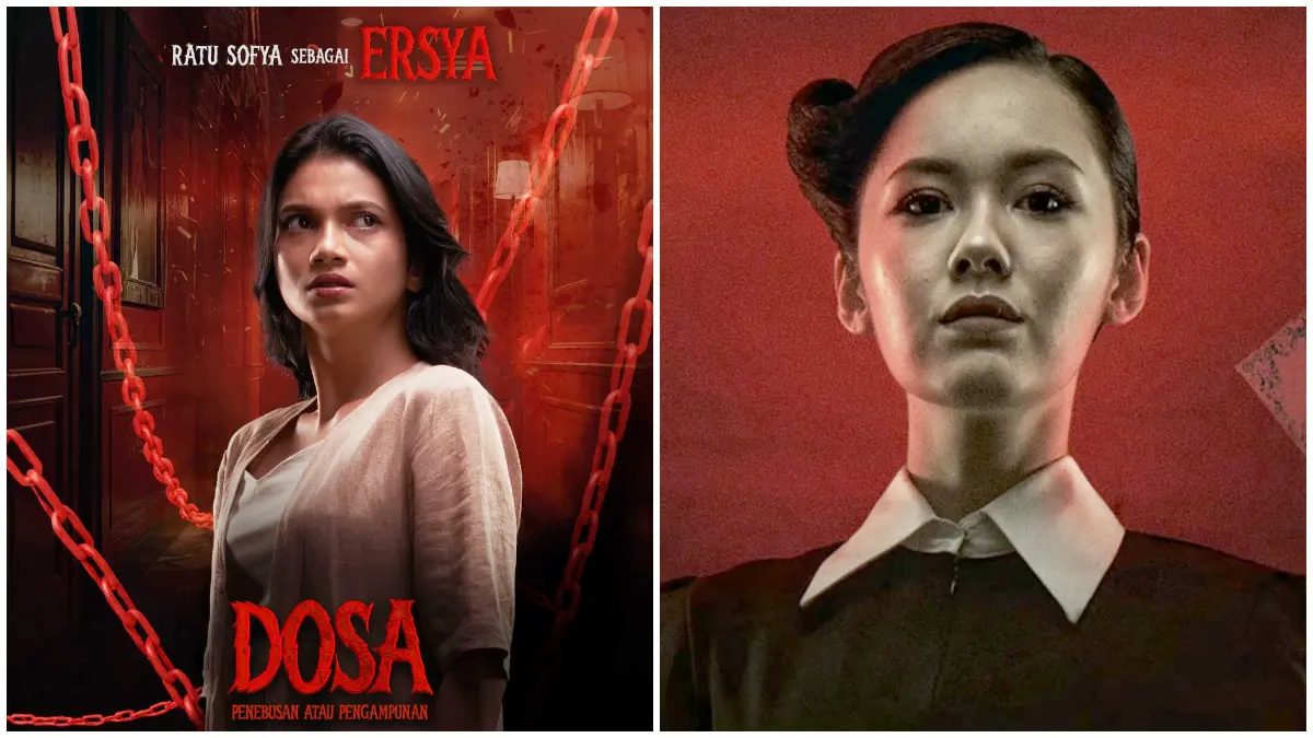 Poster resmi film Dosa :&nbsp; Penebusan atau Pengampunan yang menampilkan suasana mencekam dengan dominasi warna gelap. (Foto : Instagram @film_dosa)