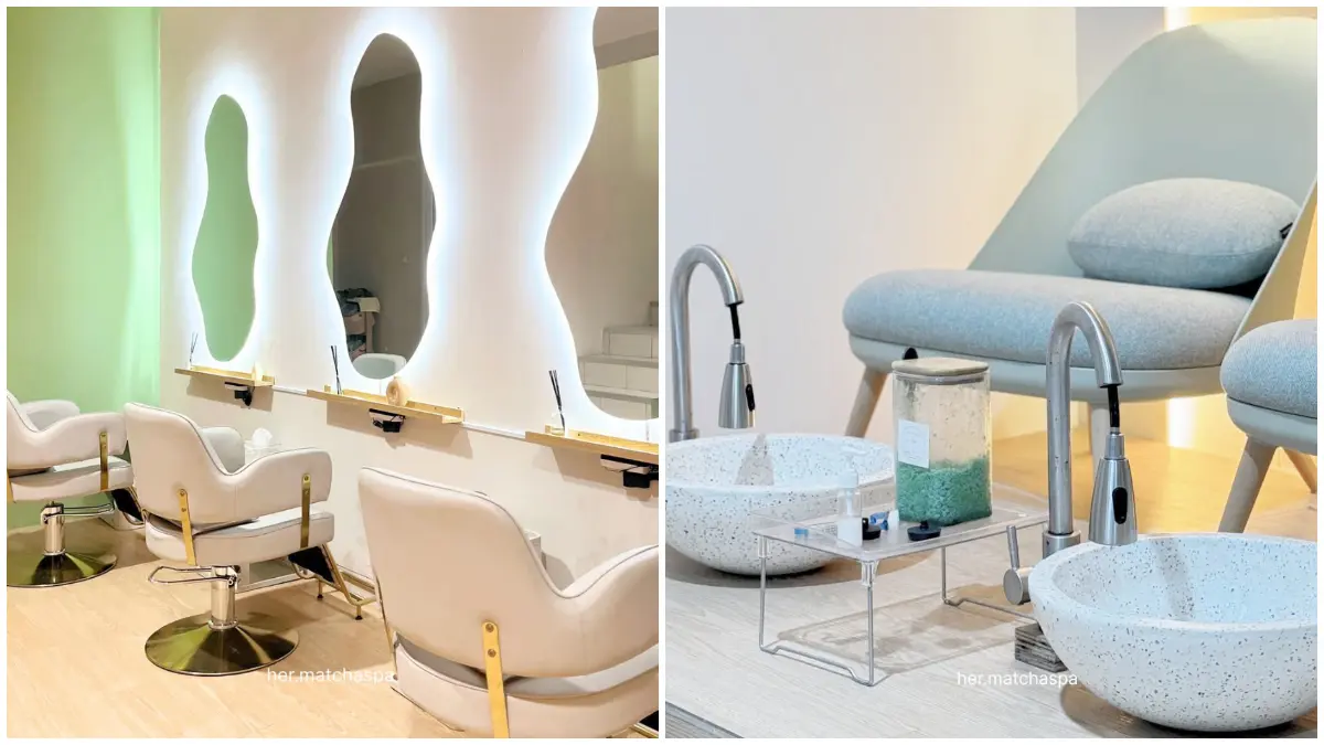 Suasana spa yang nyaman dengan konsep unik bernuansa matcha di Her Matcha Spa. (Foto: Instagram @@her.matchaspa)