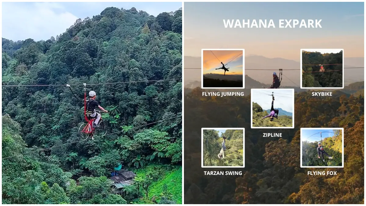 Keseruan wahana ekstrem dengan latar pegunungan di Extreme Park Bogor kawasan Ranggon Hills, Gunung Salak Endah. (Foto: Instagram @xparkbogor)