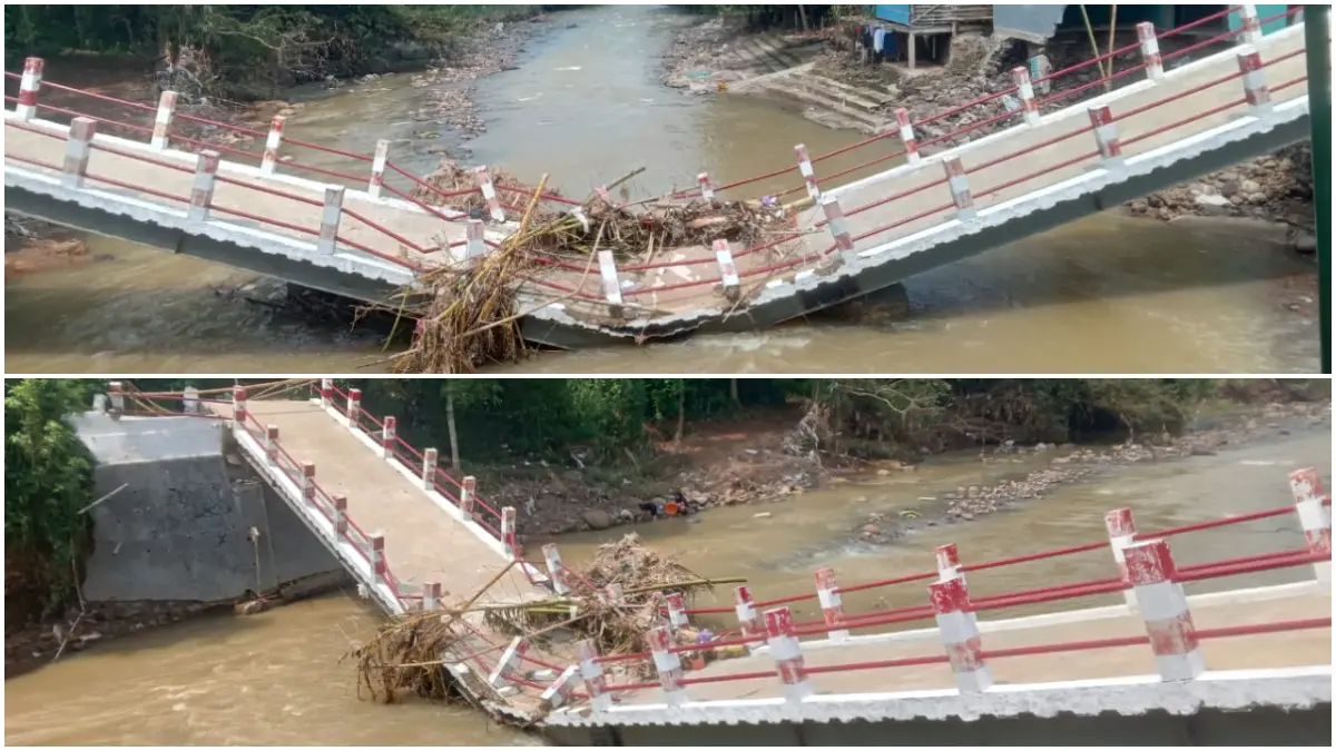 Jembatan Gobang di Rumpin Bogor ambruk.  (Nasir/ Radar Bogor)