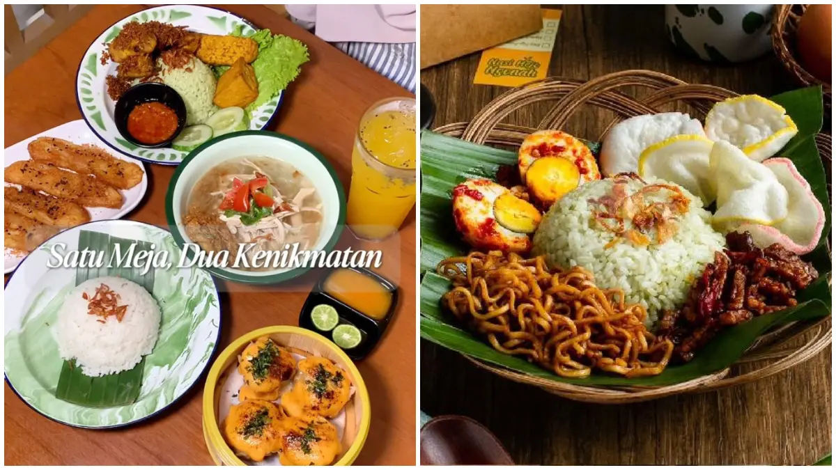 Keunikan nasi uduk hijau dari daun suji di Nasi Hejo Ngonah, Bogor. (Foto: Instagram @nasihejongonah)