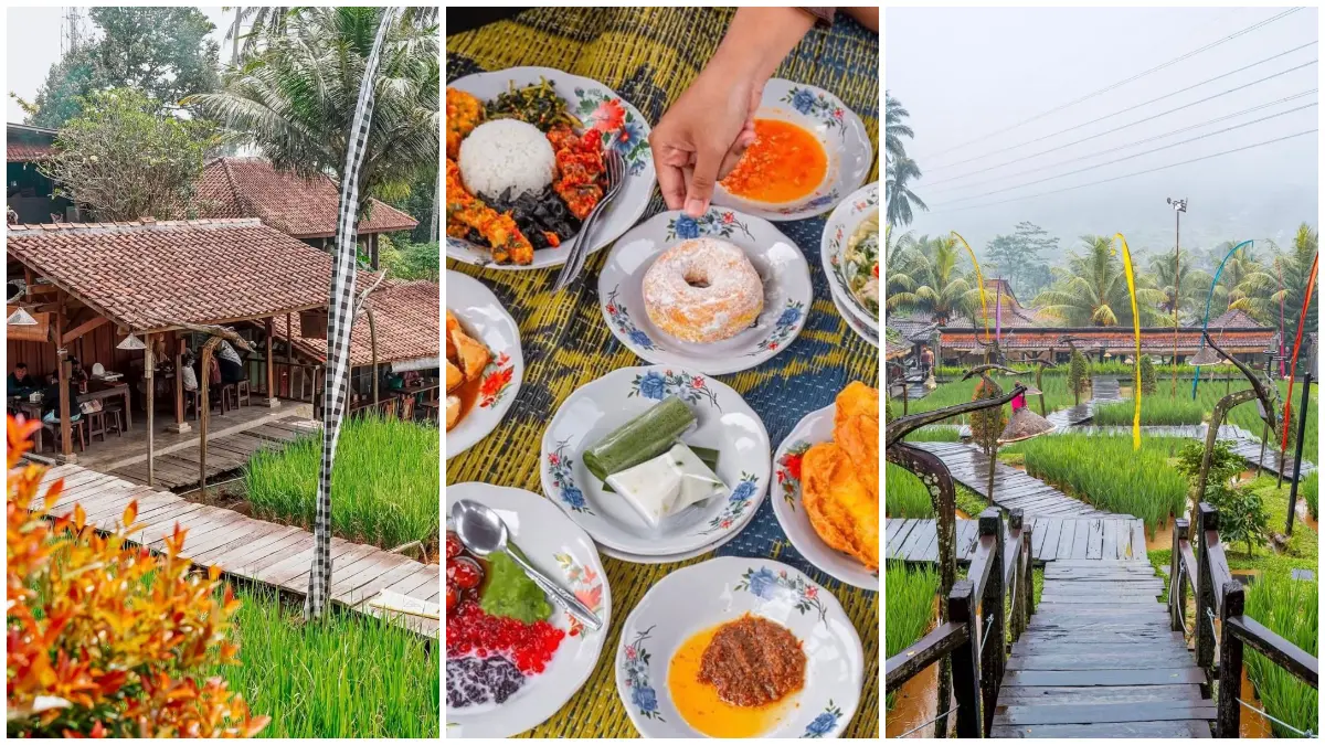 Suasana asri dengan hamparan sawah di Ngopi Di Sawah, Bogor. (Foto: Instagram @ngopidi.sawah)