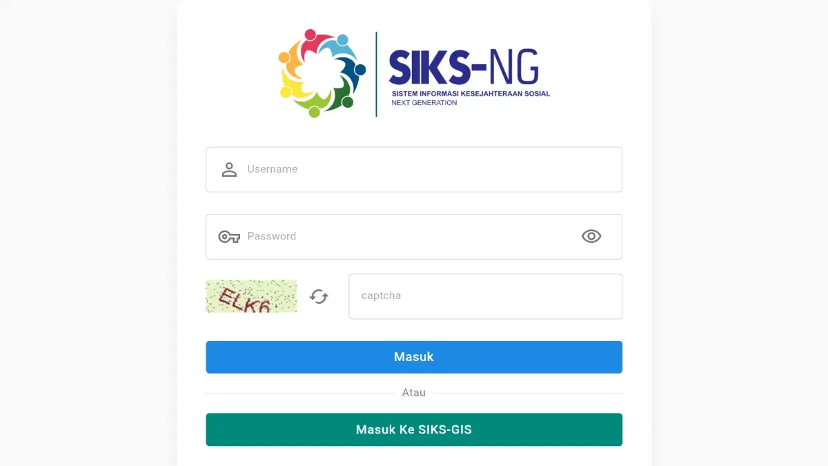 Tampilan awal situs SIKS-NG. (Foto: siks.kemensos.go.id)