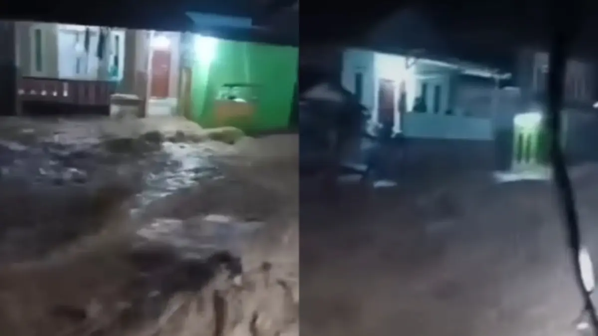Banjir merendam permukiman warga di wilayah Kecamatan Cigudeg, Kabupaten Bogor, Sabtu, 18 April 2026 malam. (Tangkapan layar video kiriman warga)