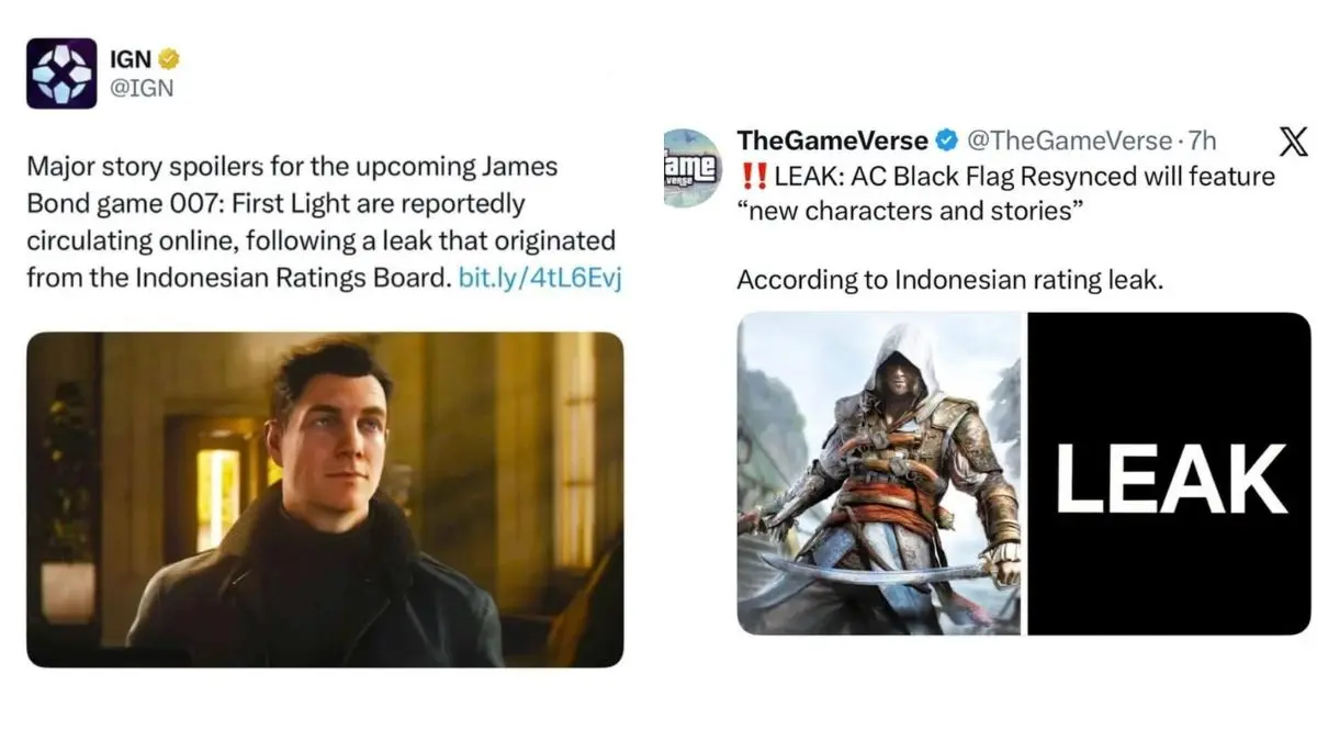 Tangkapan layar unggahan akun X yang membahas dugaan kebocoran data game 007 First Light dan Assassin