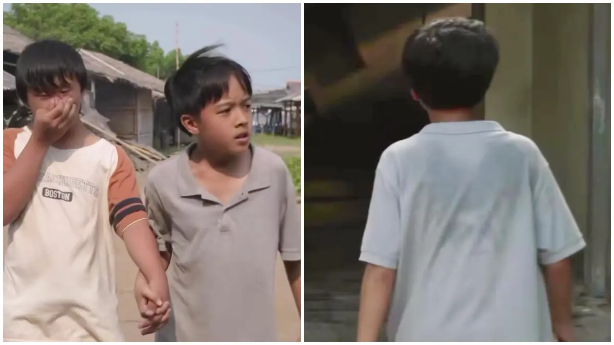 Cuplikan adegan Film Tanah Runtuh yang menampilkan perjalanan emosional dua anak mencari ibunya. (Foto&nbsp;: Instagram @cinepolisid)