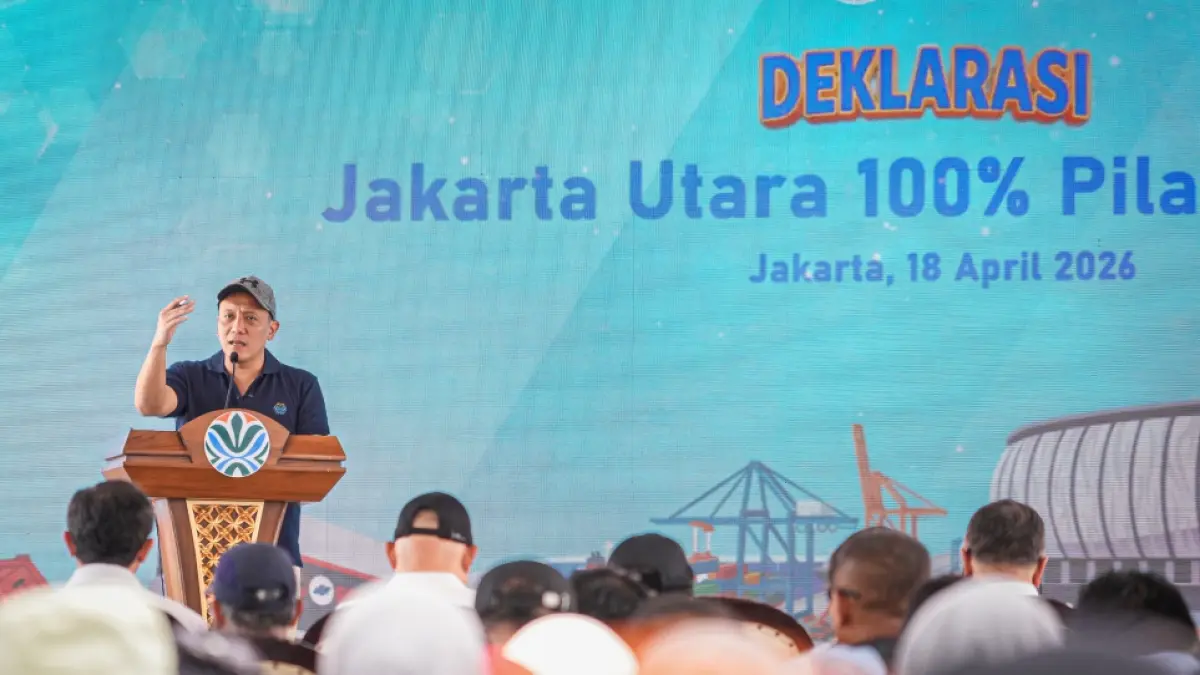 Deklarasi gerakan pemilahan sampah 100 persen di RDF Plant Rorotan, Kelurahan Rorotan, Jakarta Utara, Sabtu (18/4/2026).