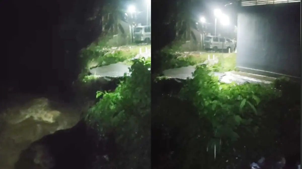Jembatan penghubung Desa Pegalaran dan Desa Sukamakmur, Kecamatan Ciomas, Kabupaten Bogor terputus pada Minggu, 19 April 2026 malam.(Kiriman warga)