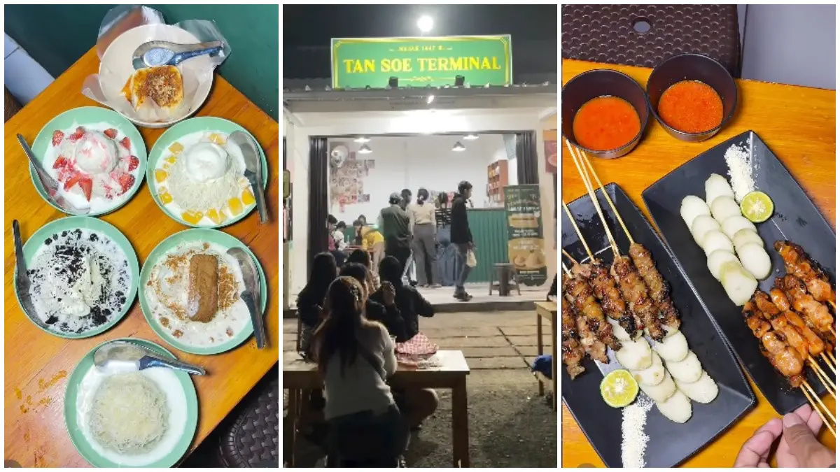 Suasana cabang baru Ketan Susu Terminal dan Sate Taican Taburay di kawasan Waru Jaya Parung Bogor, serta menu yang disajikan. (Foto : Instagram @alfasalsabila) 