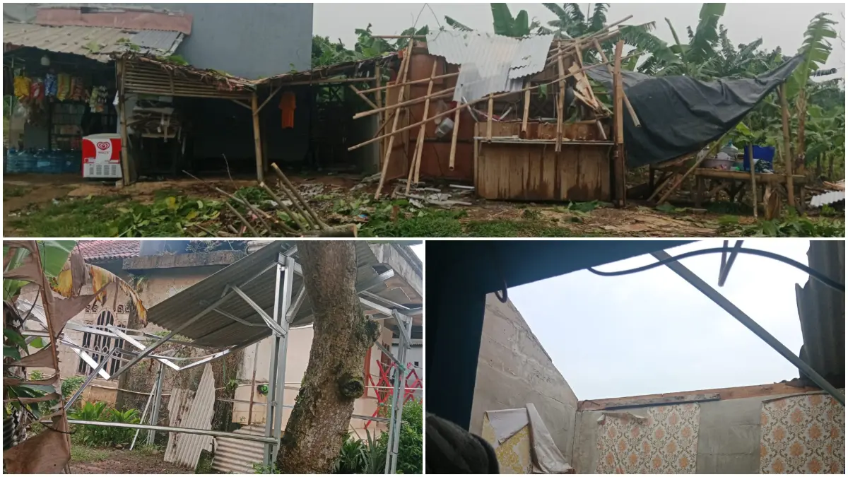 Rumpin Bogor diterjang angin kencang, akibatnya 4 rumah rusak, Selasa 21 April 2026. 
