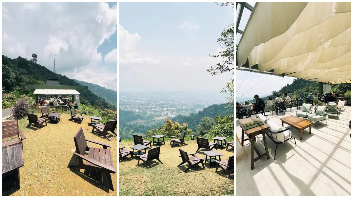 Suasana Ranting Restaurant di kawasan Puncak Bogor dengan latar pemandangan pegunungan. (Foto: Instagram @bogorcoffeeplace)
