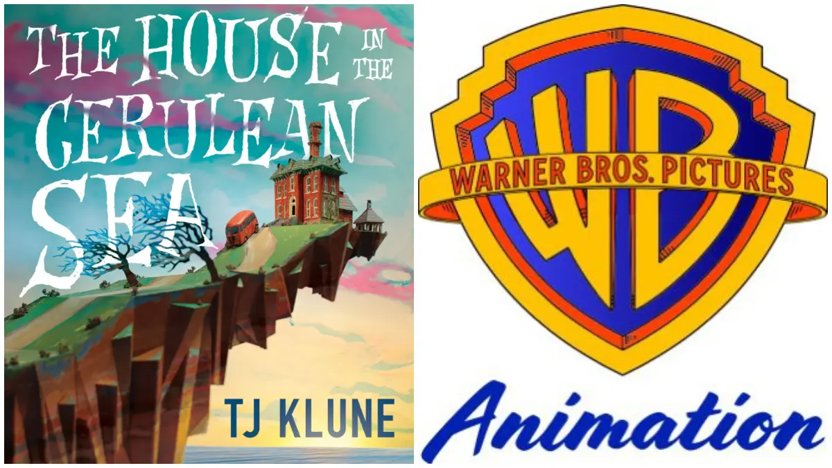 Cover buku The House in the Cerulean Sea dan logo Warner Bros. Animation. (Foto: Laman goodreads.com dan warnerbrospicturesanimation.com)