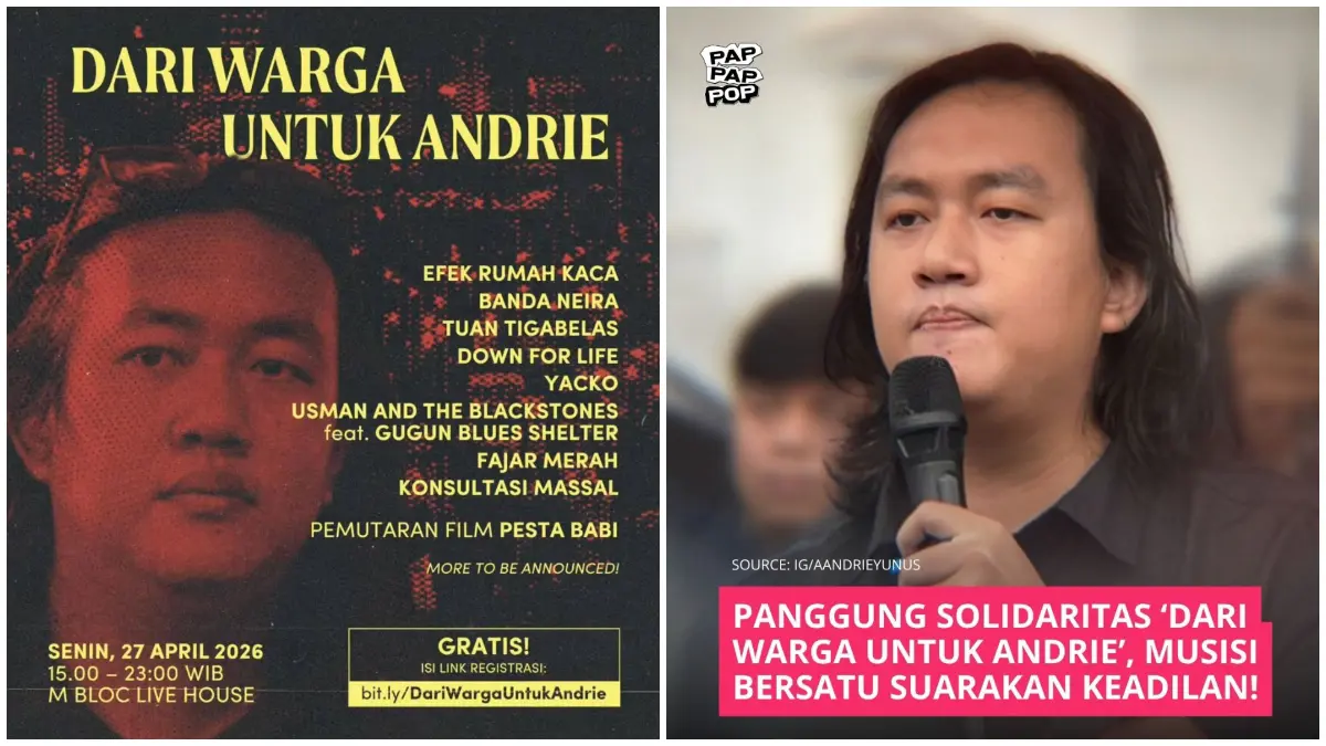 Poster konser solidaritas Dari Warga untuk Andrie yang akan digelar di M Bloc Live House, Jakarta. (Foto: Instagram @aksikamisan)