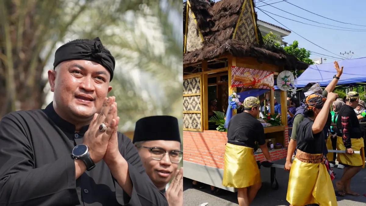 Bupati Bogor Rudy Susmanto saat hadir dalam pawai budaya Lebaran Desa Bojonggede di Perum Bambu Kuning, Minggu, 26 April 2026. (Dok. Diskominfo Kabupaten Bogor)