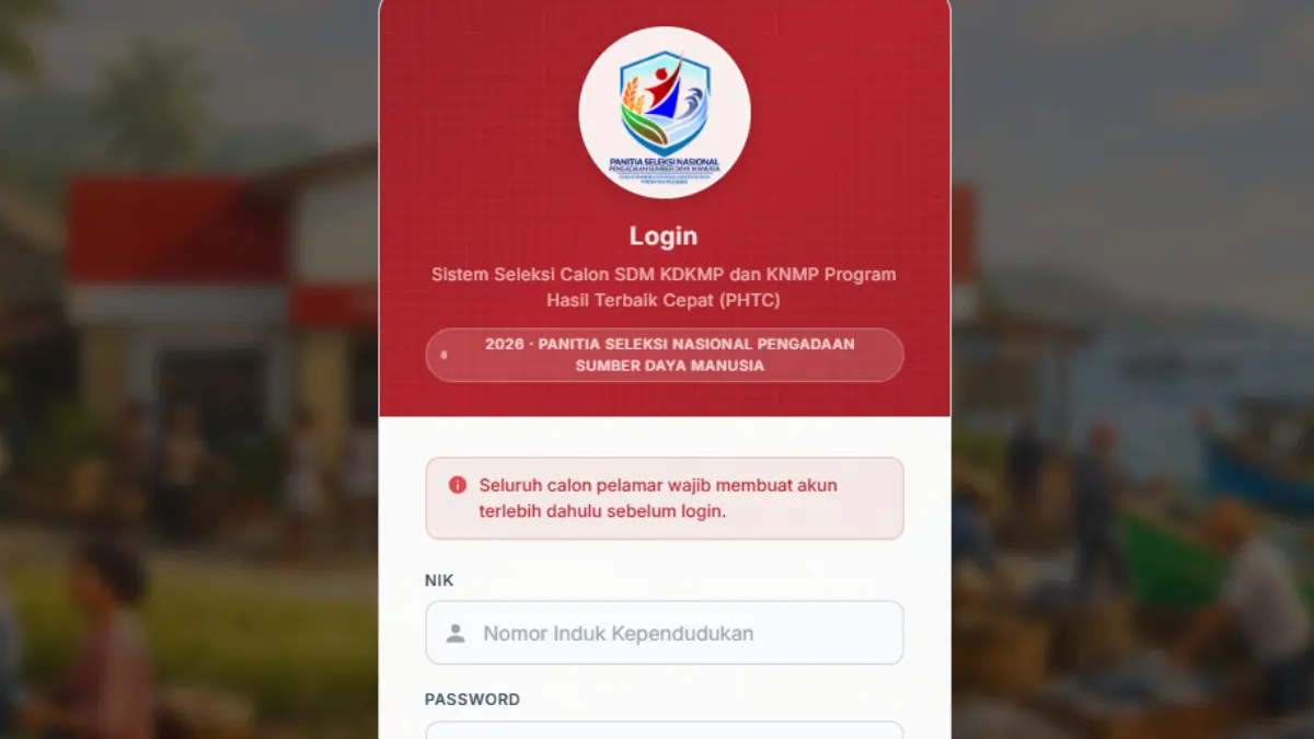 Portal Panselnas untuk mengecek hasil administrasi manajer Koperasi Desa. (Foto: pendaftaran-phtc.panselnas.go.id)