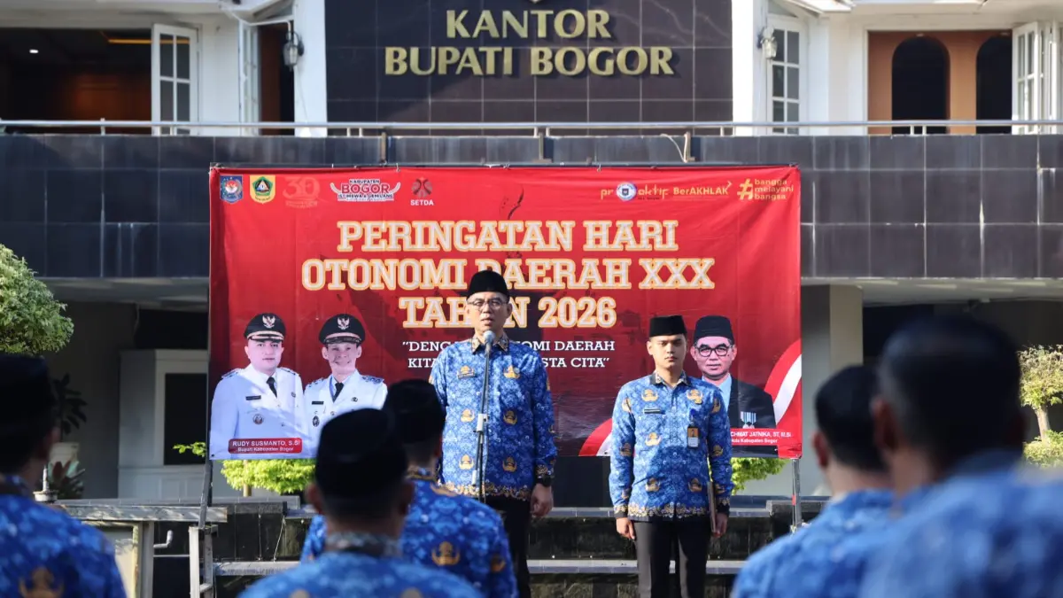 Upacara Hati Otonomi Daerah ke-30 di Halaman Kantor Sekretariat Daerah, Cibinong, Kabupaten Bogor. (Dok. Diskominfo Kabupaten Bogor)