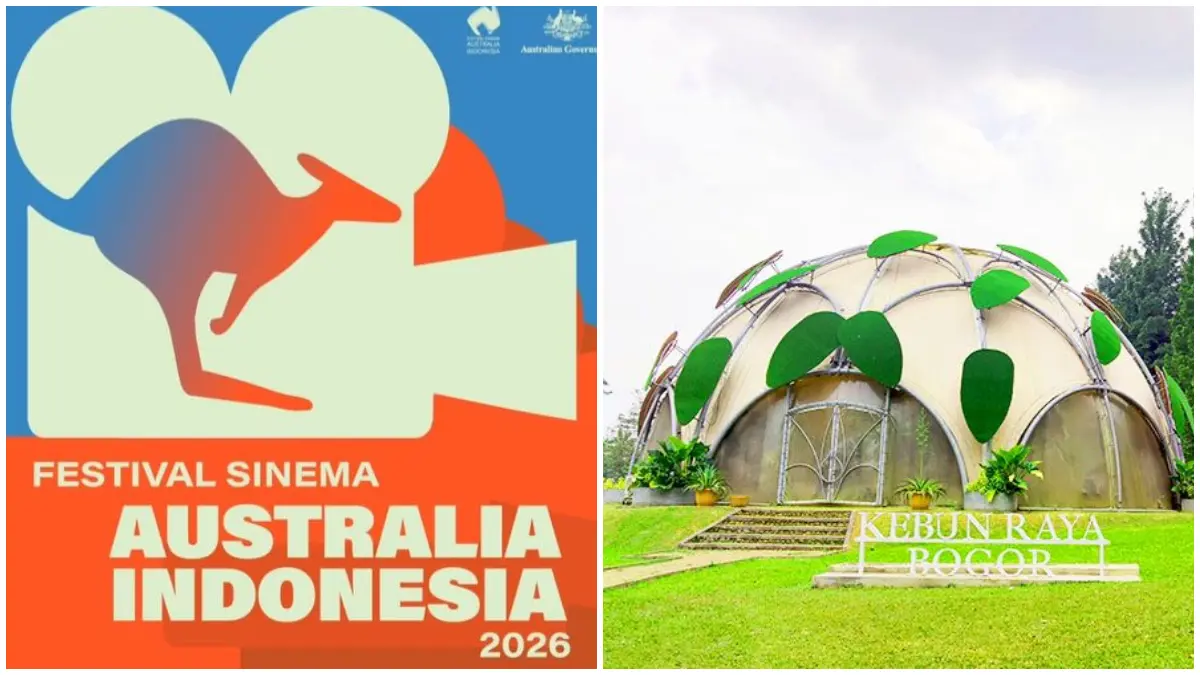 Unggahan resmi Festival Sinema Australia Indonesia dan potret Ecodome Kebun Raya Bogor. (Foto: Instagram @kedubesaustraia dan laman kebunraya.id)