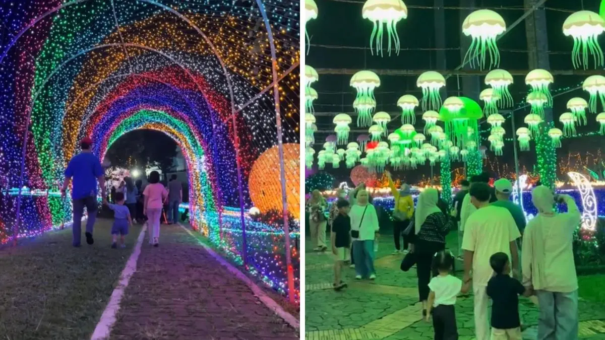 Indahnya Light Wonderland Taman Rekreasi Wiladatika dengan nuansa lampu warna warni. (Foto : Tiktok @novaesiregar)