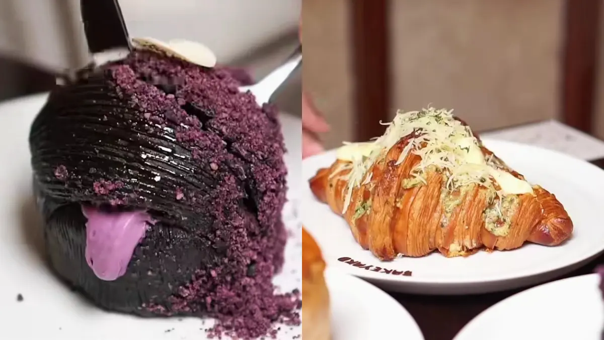 Kue Black Charcoal dan Croissant Keju khas Kana Coffee (Foto: Instagram @bogoreatery)