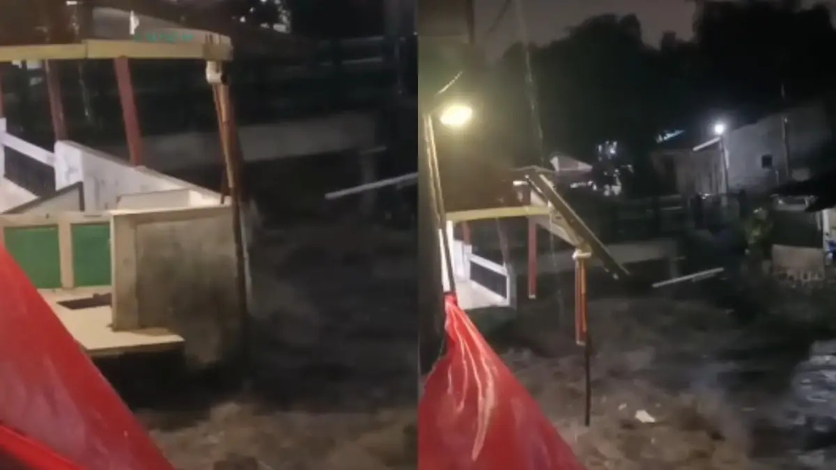 Masjid Nurul Hikmah di Pasirjaya, Kecamatan Bogor Barat, Kota Bogor terbawa longsor pada Minggu, 3 Mei 2026. (Tangkapan layar video kiriman warga)