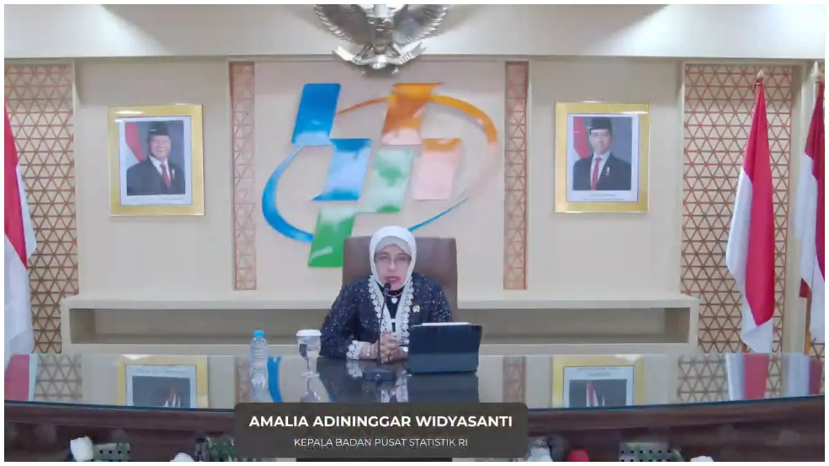 Kepala BPS Amalia Adininggar Widyasanti saat memberikan keterangan pers.