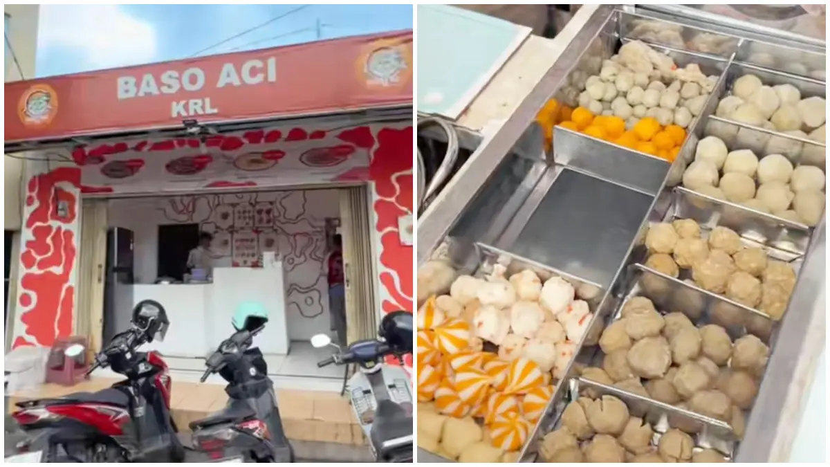 Sajian Bakso Aci KRL dengan latar kereta api yang melintas di Bogor. (Foto&nbsp;: TikTok @helmaliadc_)