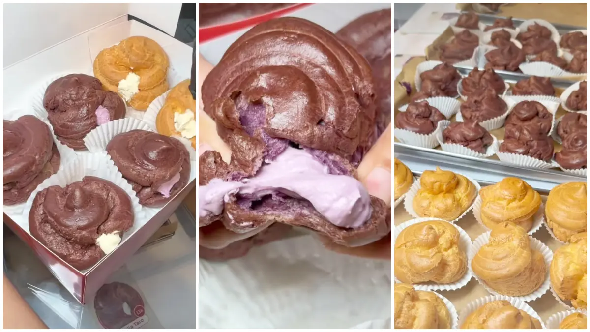 Varian Soes Taro berwarna ungu cantik dengan isian melimpah khas Kopi Tubing Bogor. (Foto: &nbsp;TikTok @helmaliadc_)