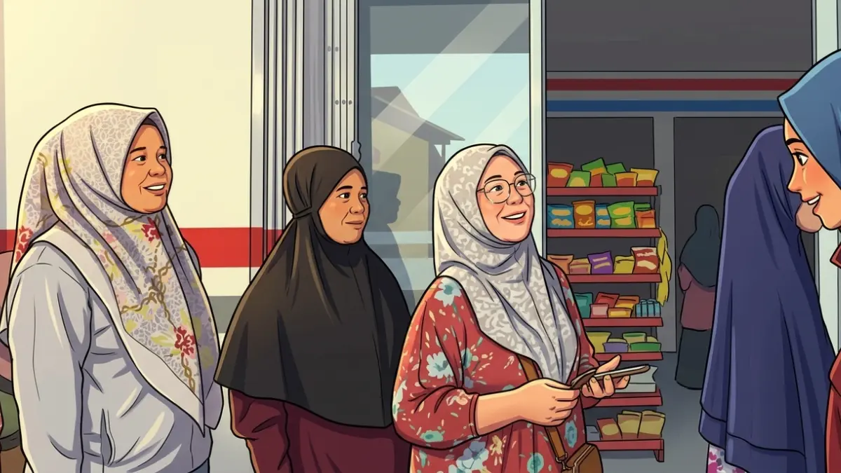ILUSTRASI: Para KPM sedang antre mencairkan dana Bansos.