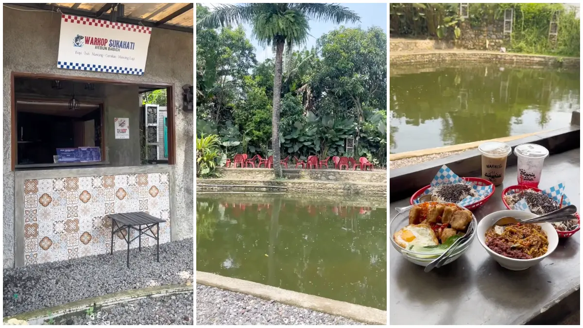 Suasana nongkrong santai sambil mancing di Warkop Sukahati Kebun Babeh Parung. (Foto: Instagram @atikadevina_adeld)
