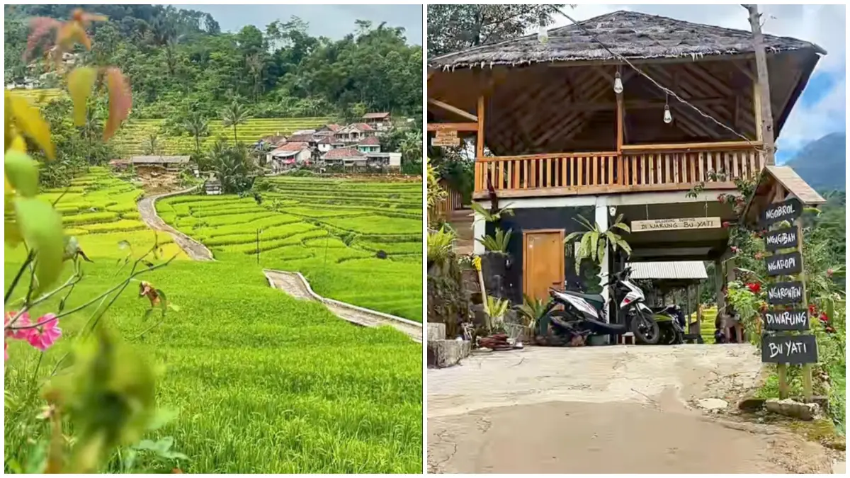 Suasana Warung Ibu Yati Cisalada dengan pemandangan alam pegunungan di Pamijahan. (Foto : TikTok @racun.makanan.mur)