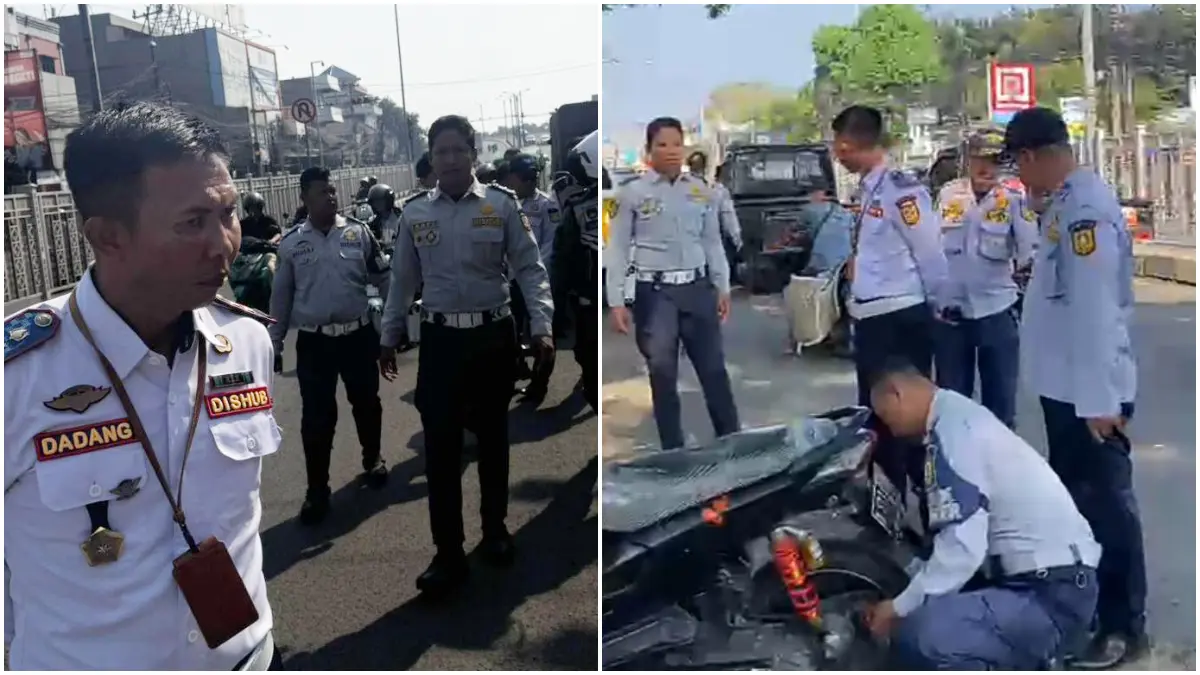 Dinas Perhubungan (Dishub) Kabupaten Bogor menindak kendaraan yang parkir liar di depan Pasar Cibinong. (Dok. Dishub Kabupaten Bogor)