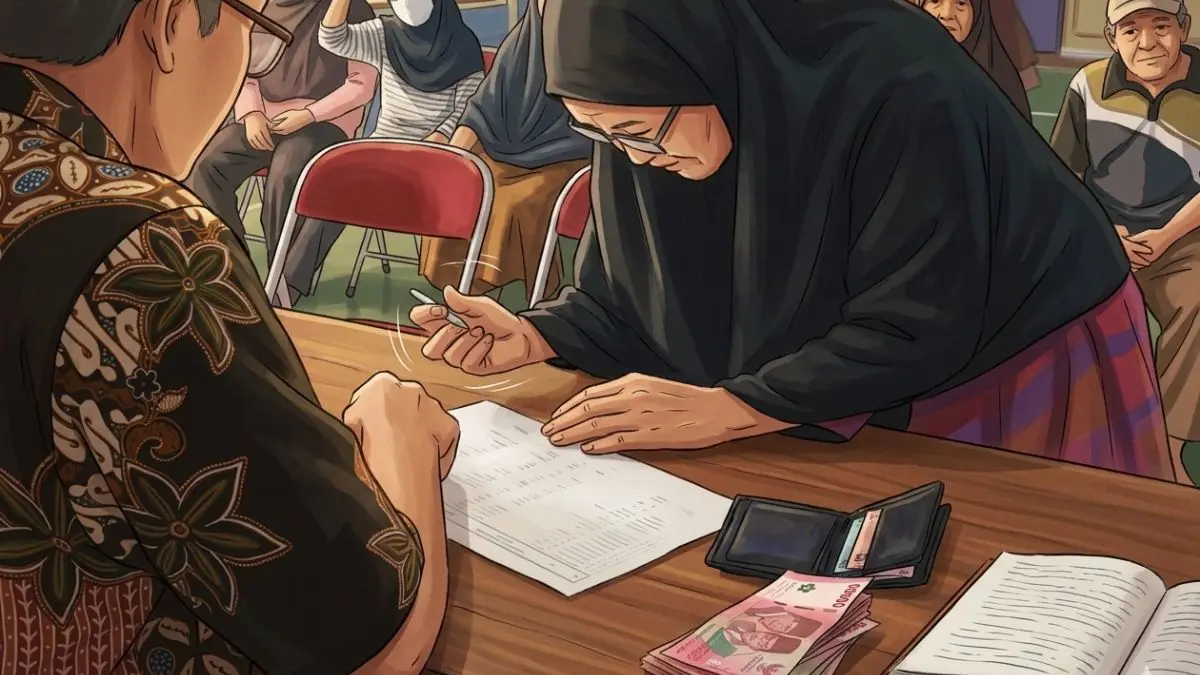 Ilustrasi pencairan bansos. (Foto: Instagram @desagagaksipat diolah oleh Gemini AI)