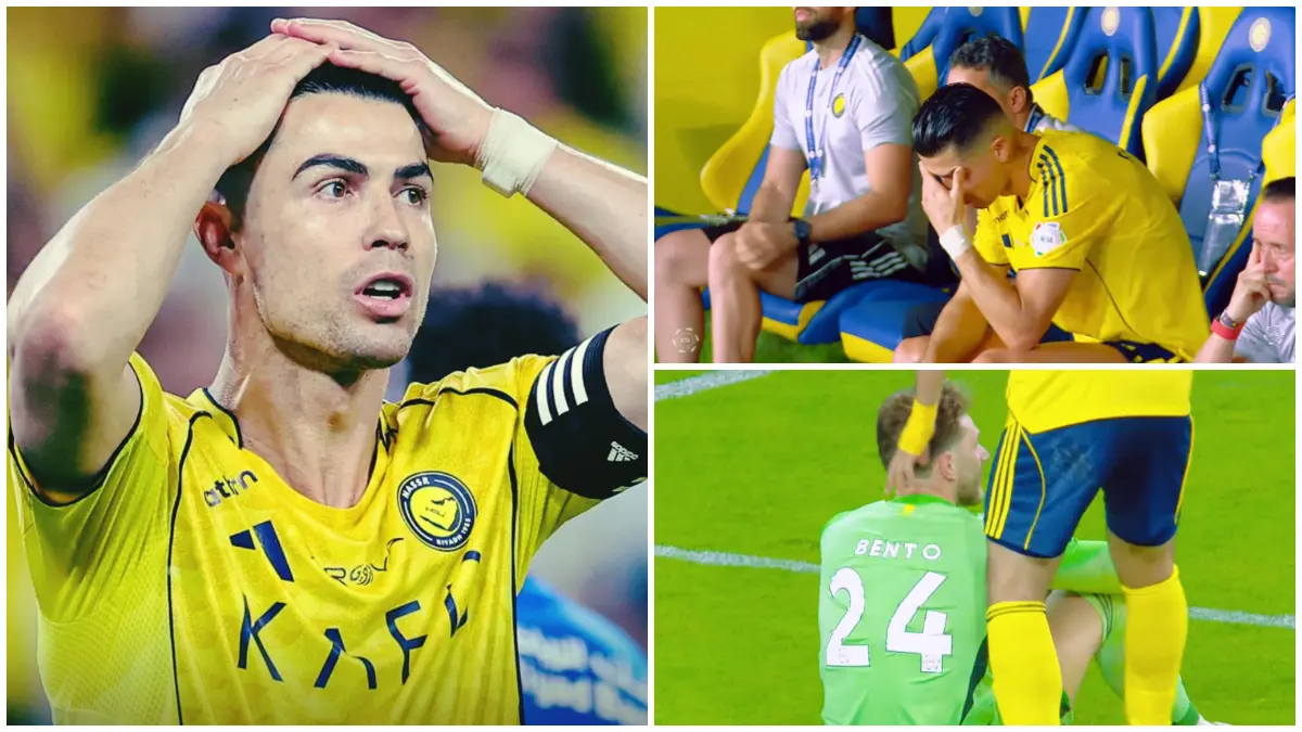 Ekspresi Cristiano Ronaldi setelah Al Nassr batal juara Liga Saudi akibat blunder Kiper Bento.